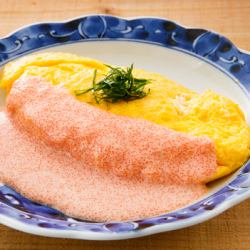 Mentaiko cheese omelette / Deep-fried soft-boiled egg with salmon roe and grated daikon radish each