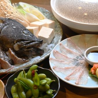 【クエ鍋コース】クエ鍋やてっさ、天ぷら等、クエ尽くしコースです。90分飲み放題付き