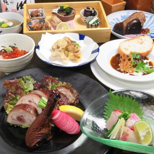 맛있는 음식을 즐길 수있는 코스가 3300 엔 (세금 포함)에서 제공