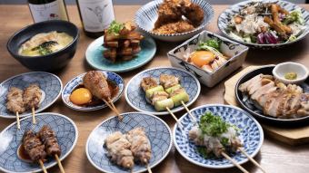 【播州百通鸡和Yatoriya烤鸡肉串的经典套餐】 ◆ 共12道菜：4,500日元（含税）