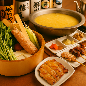 [Enjoyable Year-End Party Course] Special Awaji Chicken Mizutaki Hot Pot, Yakitori, and more ◆ 150 minutes of all-you-can-drink included, 6 dishes total, 7,300 yen (tax included)