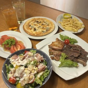 【人気ピザと肉料理】カジュアルに楽しむ全5品♪ 3000円(税込)