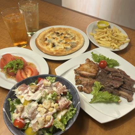 【人気ピザと肉料理】カジュアルに楽しむ全5品♪ 3000円(税込)
