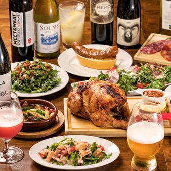 【人気NO.1コース！】名物ロティサリーチキンと自社醸造クラフトビール2時間飲み放題♪