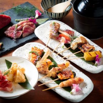 【7700円コース】串炉端ならでは『おすすめ串十種』や『ステーキ』、『季節の土鍋ご飯など全5品