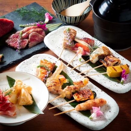 【7700円コース】串炉端ならでは『おすすめ串十種』や『ステーキ』、『季節の土鍋ご飯など全5品