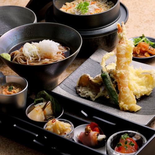 Seasonal dashi kamameshi and tempura small soba ZEN