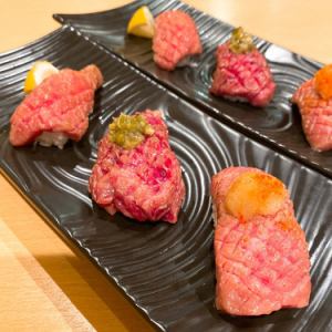 Various types of Wagyu roasted sushi