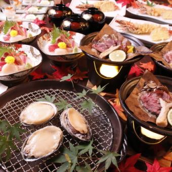 ◆ Individual platter ◆ 2 hours all-you-can-drink included {9 dishes including fresh abalone, specially selected beef, nigiri sushi, etc.} 6,800 yen