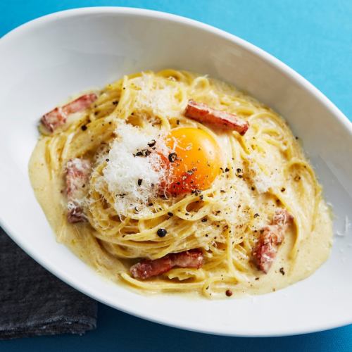 Rich carbonara made with Italian aged cheese