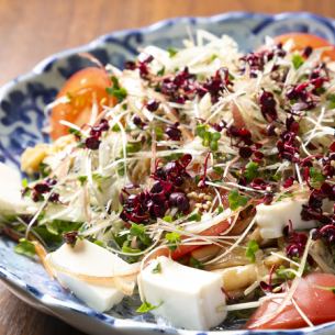 Kyoto tofu, mizuna and mushroom salad with ponzu sauce