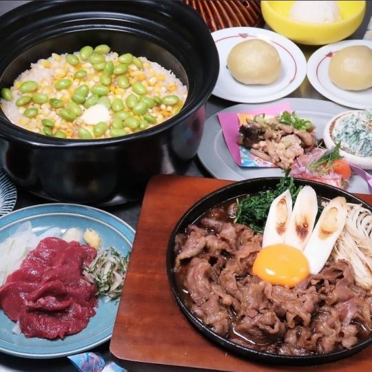 【信州コース】信州牛のすき焼き皿など8品、信州地酒飲み放題120分/6000円(税込)