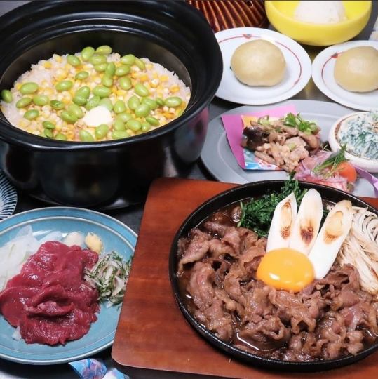 【信州コース】信州牛のすき焼き皿など8品、信州地酒飲み放題120分/6000円(税込)