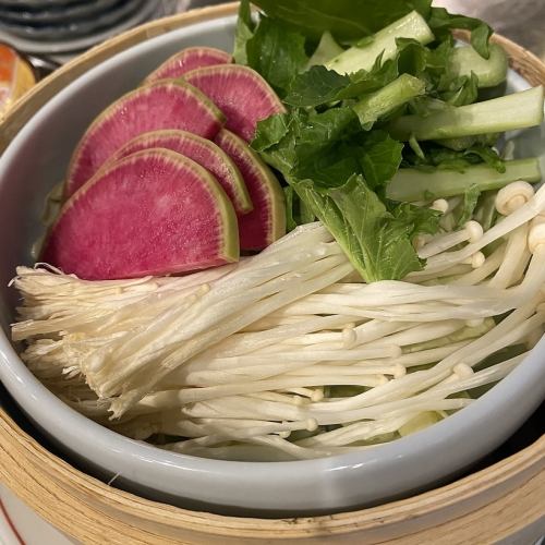 野菜のセイロ蒸し (カボス胡麻ポンズ)