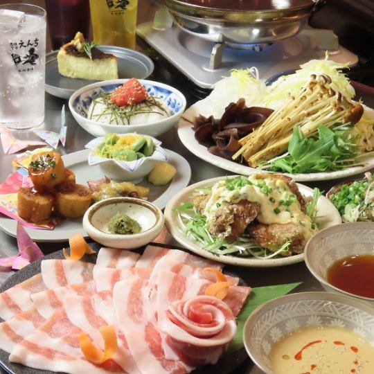 【季節野菜で食べる黒豚しゃぶしゃぶコース】鹿児島黒豚を味わう全7品 信州地酒飲放120分6000円