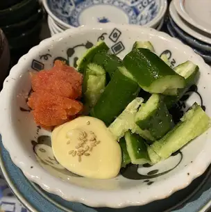 Mentaiko (spicy cod roe) and smashed cucumber