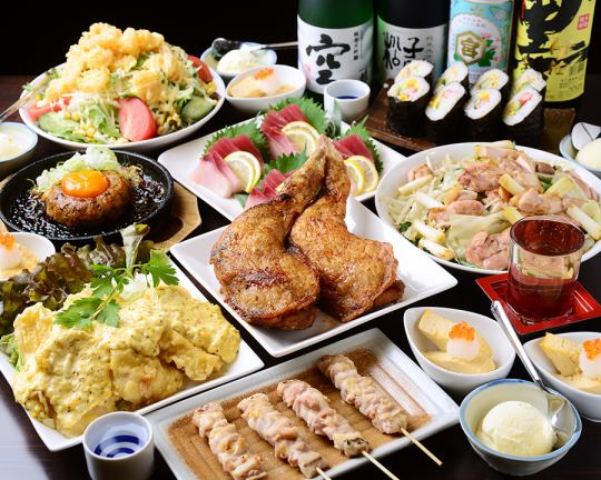 [Local chicken and seasonal vegetables 3,980 yen course] / 120 minutes all-you-can-drink included / 9 dishes in total