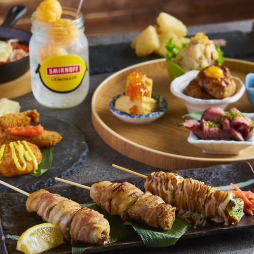 Enjoy creative skewered dishes and side dishes that are both visually appealing and tasty ◆ Courses with all-you-can-drink start from 3,000 yen!