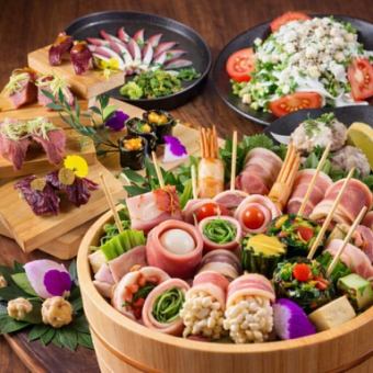 ●堪能コース(鍋なし)●肉寿司&野菜巻き串6000→5000円【3時間飲み放題付】※週末2h制5500円