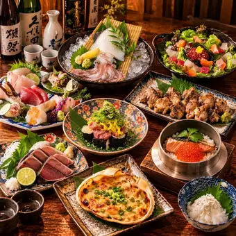 ●日～木限定●豪華海鮮コース●3時間飲み放題付6000円｜イカの姿造り/赤エビしゃぶしゃぶ
