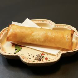 Oyster and white miso cream spring rolls