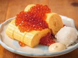 Fluffy rolled egg topped with mentaiko