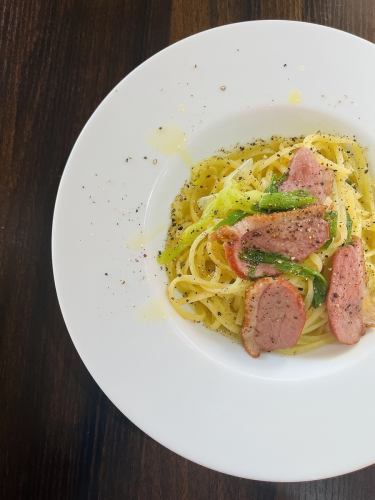 Japanese-style pasta with duck and Kujo leeks