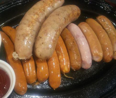 Assortment of 3 types of sausage, frank, and chorizo