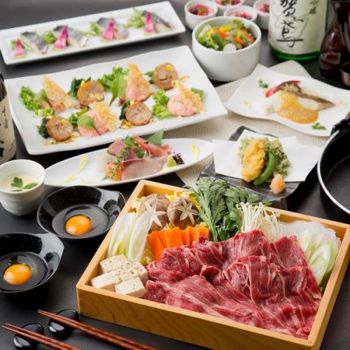 <Until 11/18> {Private room guaranteed} [Sukiyaki course] 7 dishes in total, 2 hours all-you-can-drink included 6,600 yen ⇒ 6,000 yen (tax included)