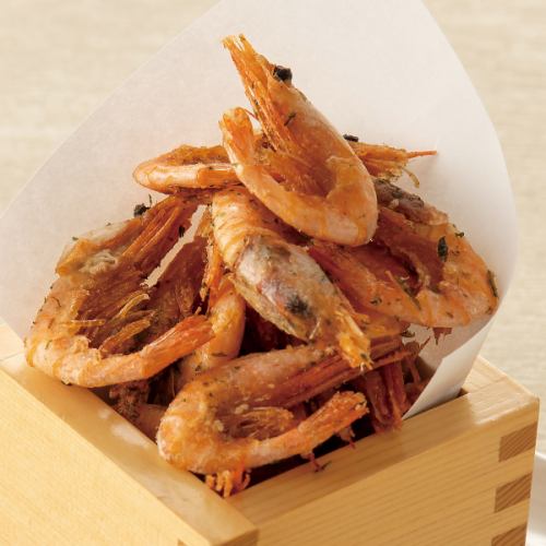 Fried sweet shrimp with seaweed salt