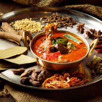 【2時間食べ飲み放題付】インド料理＆タイ料理＆ネパール料理などアジアン料理Bコース 全10品