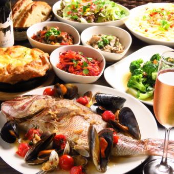 ◆主菜是新鮮海鮮製成的Aqua pazza◆～Aqua pazza套餐～9道菜共4,000日圓