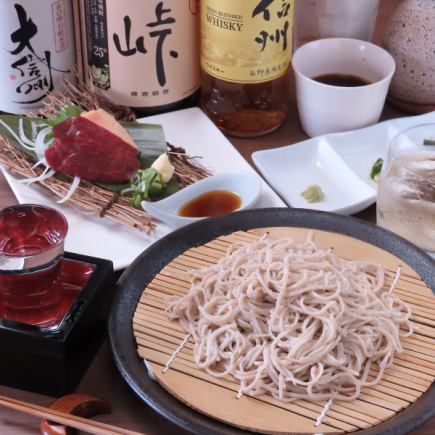 当店一押し！蕎麦セット（おつまみ3種＋馬刺し＋もりそばハーフサイズ）　2,200円