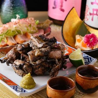 【３H飲放】豊洲直送鮮魚三種盛り×国産親鶏の逸品や九州豚骨焼きそば含む全8品4850円⇒4000円