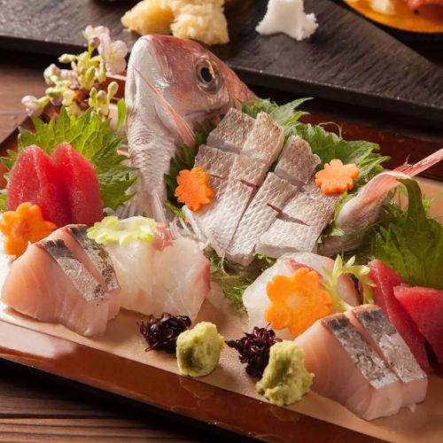 【3H飲放】豊洲直送鮮魚五種盛り合わせ×牡蠣フライやせせりの逸品含む全9品5340円⇒4500円