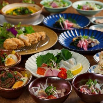 【3時間飲み放題】芳寿豚と紀州鴨堪能コース 全11品  お造り、芳寿豚、〆雑炊以外【個別提供】