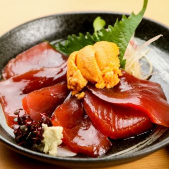 Served with pickled tuna raw sea urchin