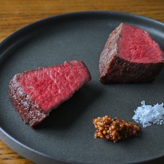 Ehime Prefecture Akane Wagyu beef charcoal grilled bistecca, characterized by its light fat