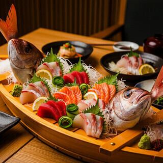 【プレミアムコース】漁港直送の鮮魚刺身＆炭火焼鳥『贅沢2時間食べ飲み放題コース』《3,900円》