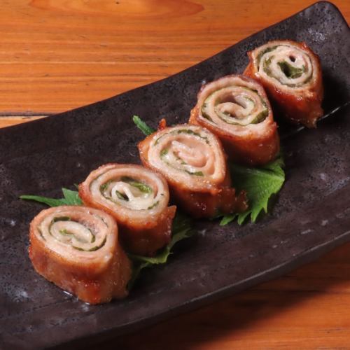 Perilla leaves, cheese and meat wrapped