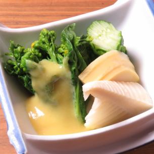 菜の花と竹の子のからし酢みそ