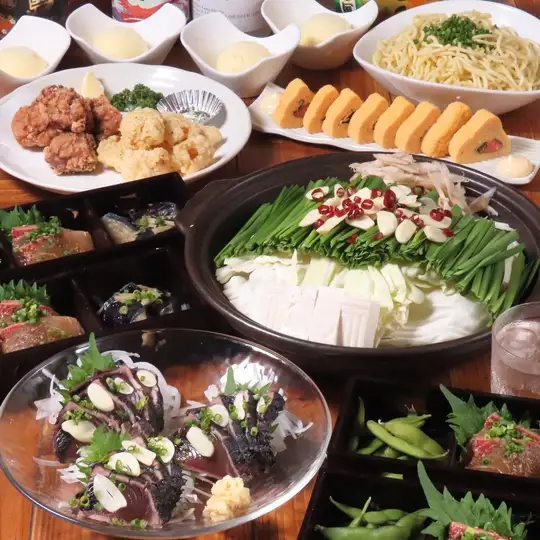 2H飲放付！ゴマカンパチ・カツオたたき・もつ鍋/水炊き『夏季コース(鍋有)』 4,500円