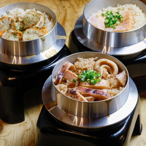 【おすすめ】炙り火特製釜飯1合炊き(鮭/貝/イカ)