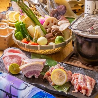 【幹事様必見！】炭火の旨み！七輪焼物11種＆お料理全17品120分飲み放題付4400円⇒4000円(税込)