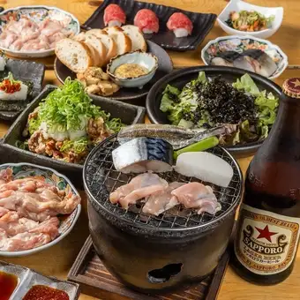 《2時間飲み放題》炭火の香ばしさが堪らん！炙り火名物・七輪焼きスタンダードコース