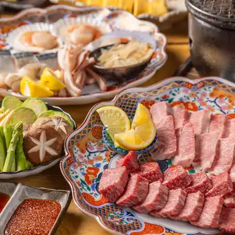 《2時間飲み放題》岡山が誇る極上「千屋牛」と贅沢海鮮を炙る、炙り火・至高のフルコース