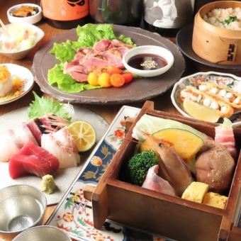 【6・7月】せいろ蒸し八寸と桜鯛の姿造り・国産牛肉のステーキコース 5000円（料理のみ／10品）
