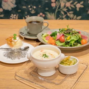 【점심】 신선한 야채 샐러드 뷔페 + 먹는 스프 + 수제 디저트 + 음료 세트