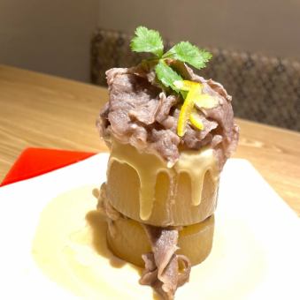 Miyazaki beef shabu-shabu and oden radish mille-feuille ~ white miso cream sauce