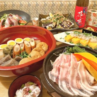 生ビール無制限♪人気の陶板焼き、おでんや茄子の油淋鶏など全７品+2H飲放込5000円★